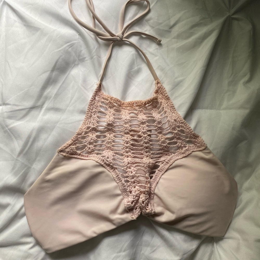 Light Pink Crochet high neck bikini top